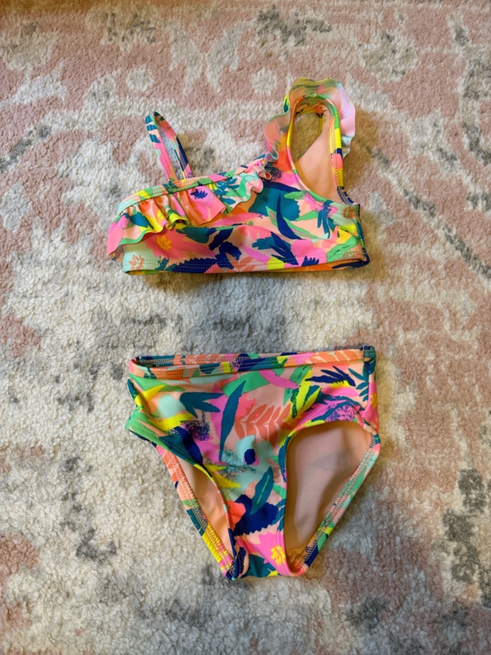 Cat & Jack Pink Tropical Ruffle Two-Piece Bikini
